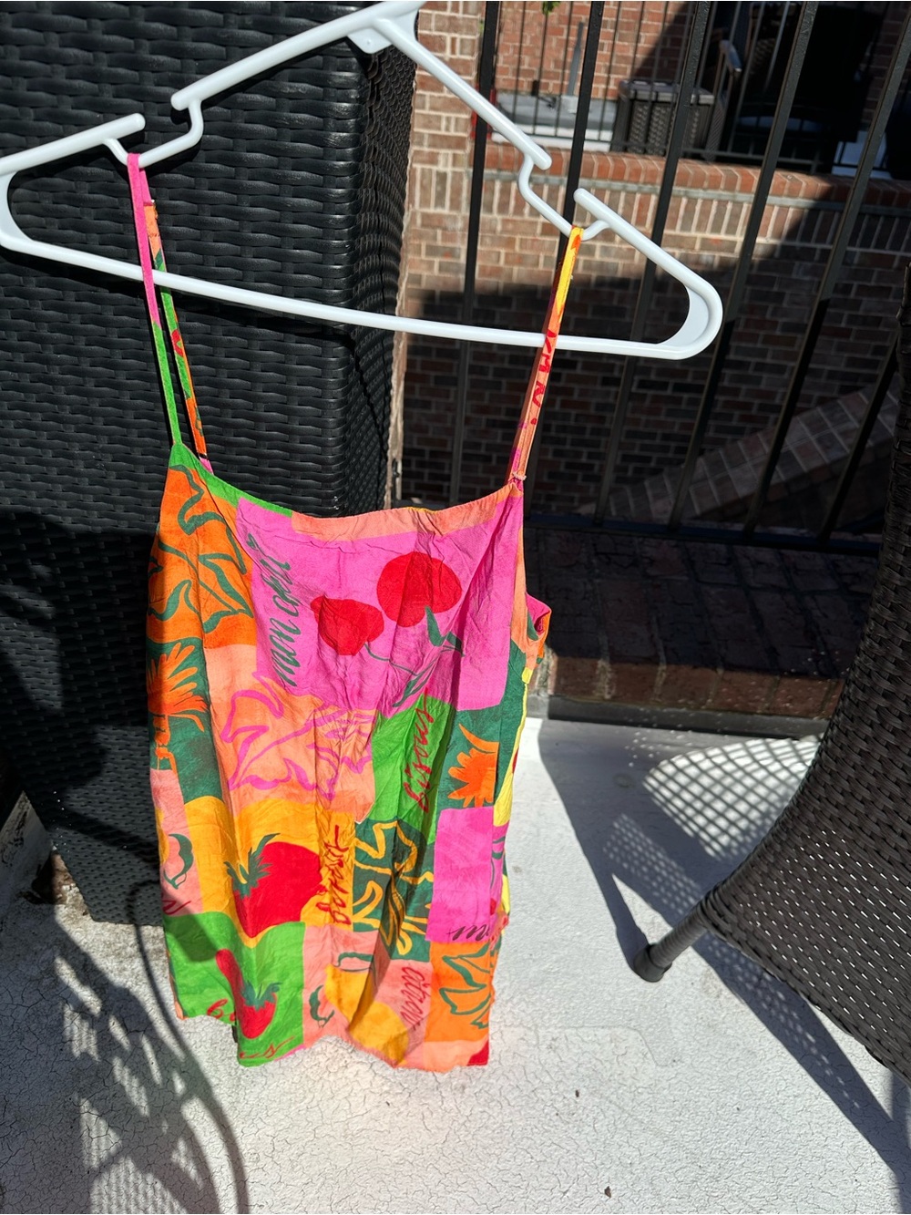 Beach Riot, Women’s Tropical Patchwork Cami dress- Pink, Orange & Green L